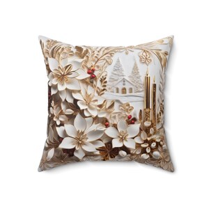 Almohada de flores navideñas, diseño de cubierta de flor de Pascua blanca, cojín de tendencia navideña, regalo de inauguración de la casa, decoración navideña para el hogar.