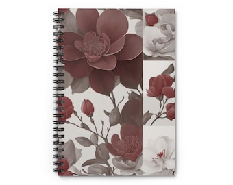 Spiral Notebooks - Red and White Flowers - Ruled Line