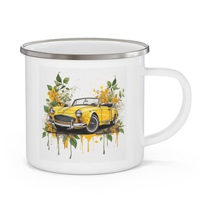 White Coffee Mug with a stylish car design. This sturdy and stylish cup is perfect for coffee, tea or even your morning cereal.