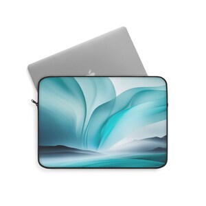 Laptop Sleeve cover with a stylish abstract design of wavy patterns in turquoise. Protect your laptop from scratches.