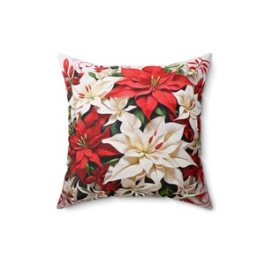 Almohada de flores navideñas, diseño de cubierta de flor de Pascua roja y blanca, cojín de tendencia navideña, regalo de inauguración de la casa, decoración navideña para el hogar.
