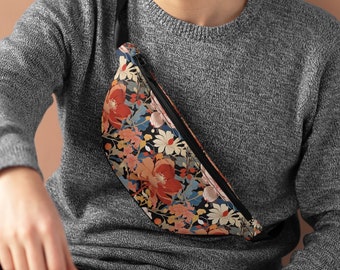 Travel Floral Bag Fanny Pack, elegant abstract Flower design, adjustable strap, Perfect for trips, One sided print, modern trendy travel bag