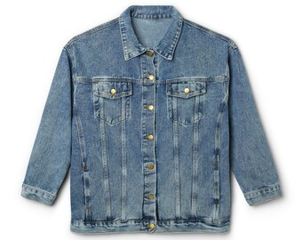 Veste en jean pour femme, imprimé fleuri, coupe oversize