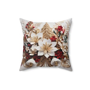 Christmas Flowers Pillow, Red and white Flowers cover design, Holiday Trend Cushion,  Housewarming gift, Christmas Home Decor.