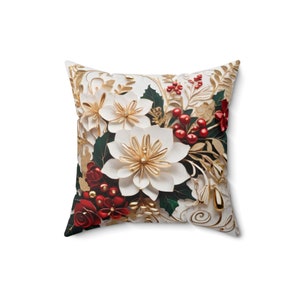 Kussen kerstbloemen, rood-wit hoesontwerp, kussen vakantietrend, housewarmingcadeau, kersthuisdecoratie.