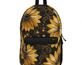 Backpack with elegant Yellow Flowers design. Modern for everyday use. Made from polyester is waterproof, light, strong and long-lasting.