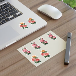 Sticker Sheet, with 8 (2 Designs) Roses stickers, water resistant vinyl Stickers.