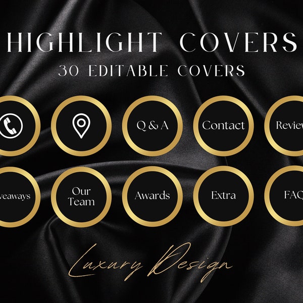 30 goldene Instagram-Story-Highlights | Luxuriöse Instagram-Cover-Highlights | Wunderschöne elegante goldene Hüllen | Bearbeitbare Canva-Highlight-Cover