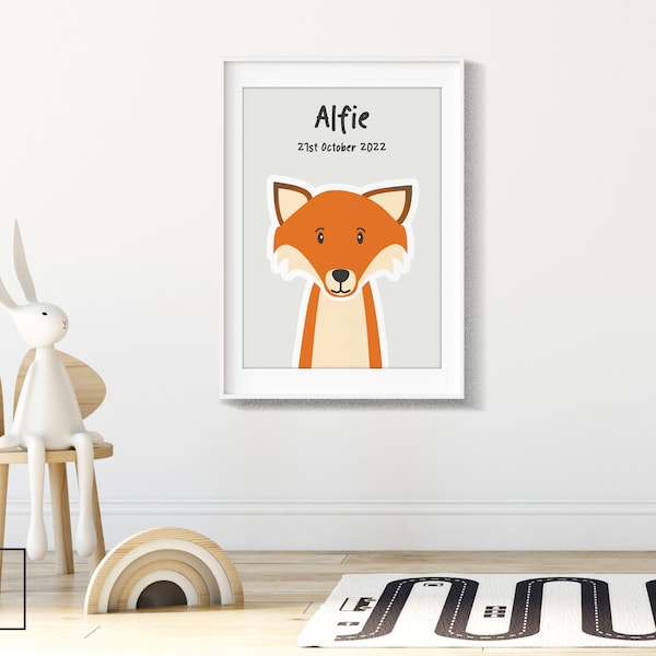 Kettu the fox | Personalised fox name print | Fox nursery print | Woodland nursery decor | Childrens wall art | Woodland animal print