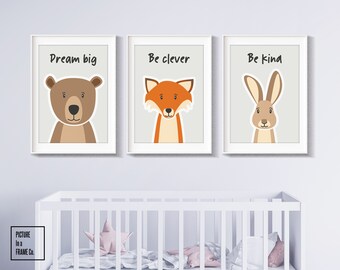 Woodland nursery prints set of 3, with quotes | Woodland nursery decor | Kids wall art | Woodland animal print | Childrens wall art