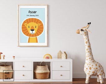 Simba the Lion | Personalised lion name print | Lion nursery print | Safari nursery decor | Childrens wall art | Safari animal print