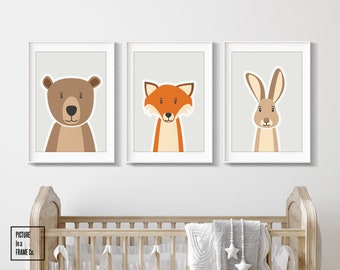 Woodland nursery prints set of 3 | Woodland nursery decor | Kids wall art | Woodland animal print | Childrens wall art | Nursery wall art
