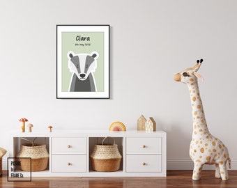 Mayra the badger | Personalised badger name print | Badger nursery print | Childrens wall art | Woodland animal print