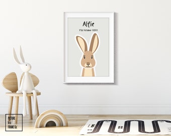 Kani the rabbit | Personalised rabbit name print | Rabbit nursery print | Childrens wall art | Woodland animal print
