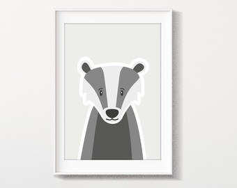 Mayra the badger | Badger nursery print | Woodland nursery decor | Kids wall art | Woodland animal print | Childrens wall art