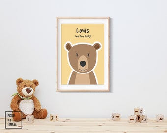 Karhu the bear | Personalised bear name print | Bear nursery print | Woodland nursery decor | Childrens wall art | Woodland animal print