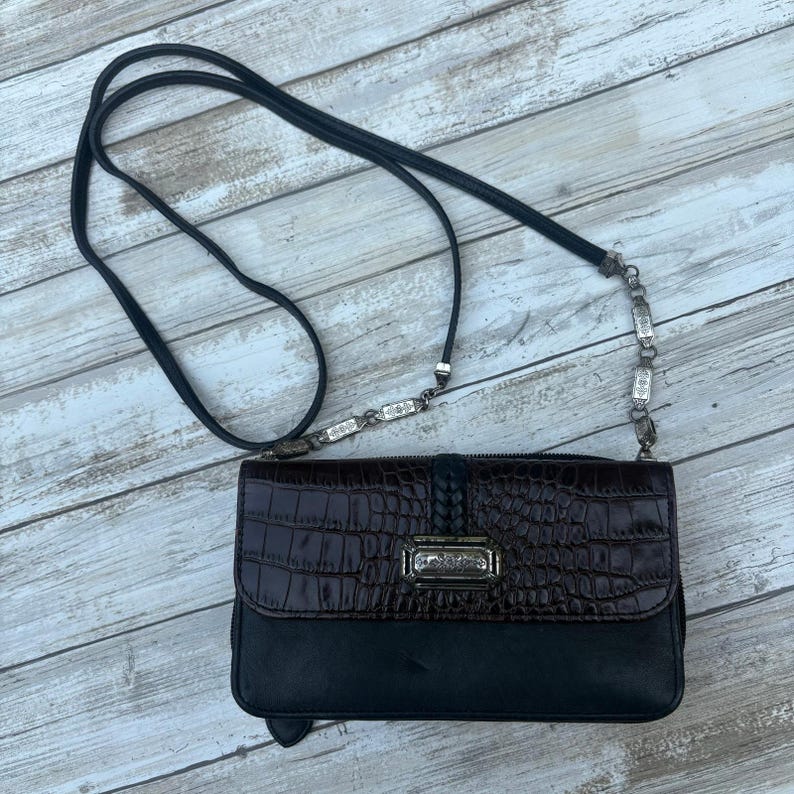 VTG Brighton - Bolso bandolera, cartera, tarjetero pequeño, piel de cocodrilo negra, viaje imagen 2