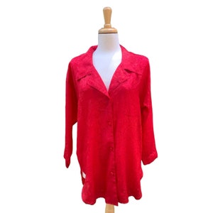 Vintage Victoria Secret Pajama Top Gold Label Red Button Down Collar Size P S