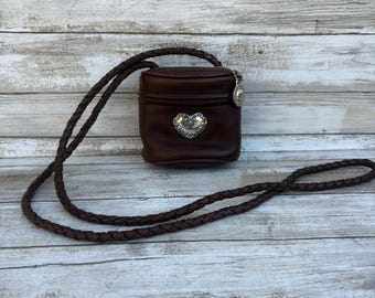 Brighton One World Mini Bag Bucket Purse Brown Braided Leather Crossbody Boho