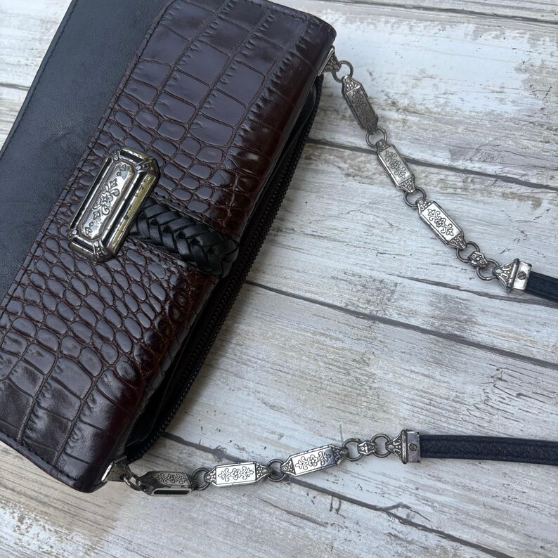 VTG Brighton - Bolso bandolera, cartera, tarjetero pequeño, piel de cocodrilo negra, viaje imagen 3