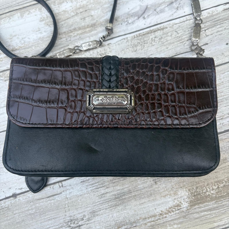 VTG Brighton - Bolso bandolera, cartera, tarjetero pequeño, piel de cocodrilo negra, viaje imagen 1