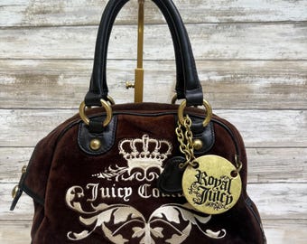 Juicy Couture Royal Bowler Bag Brown Velour Y2K Crown Logo Gold Hardware  Fair