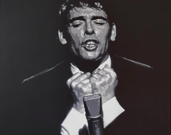 Jacques Brel peinture originale pop art street art sur toile noir et blanc