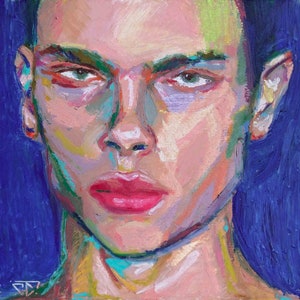Dipinto originale unico con pastello a olio su carta dipinta a mano | ritratto di un uomo | artista professionista in Francia