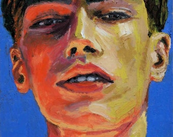 Peinture originale unique aux pastels à l'huile "Comment ça, j'oserais pas?" encadrée | portrait homme