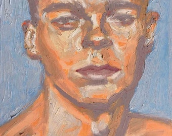 Peinture originale unique aux pastels à l'huile  | portrait homme encadré | Art fait en France