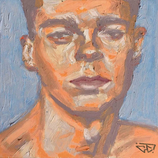 Peinture originale unique aux pastels à l'huile  | portrait homme encadré | Art fait en France