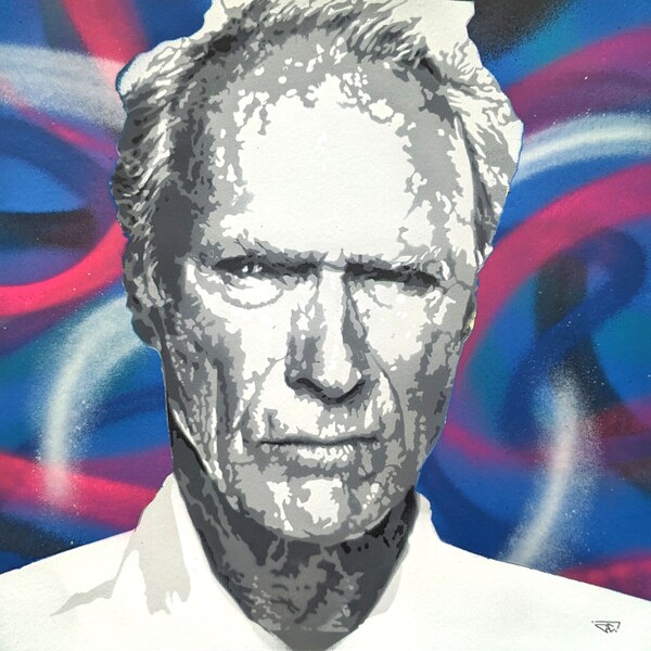 Clint Eastwood, peinture originale pop art street art aux pochoirs