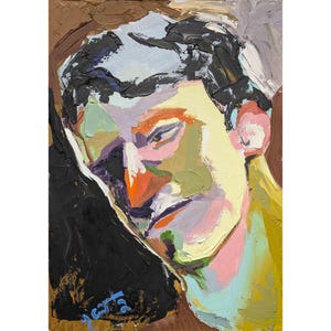 Original expressionist portrait – Oil on paper 21x29.7 cm – Framed contemporary art – Unique work signed G. Carta - impasto