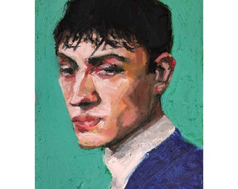 Unique original painting with oil pastels | framed man portrait