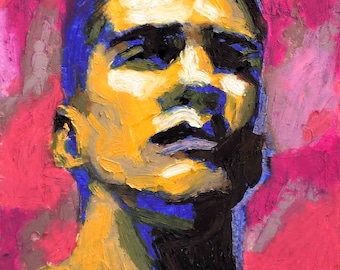 Unique original painting with oil pastels | framed man portrait