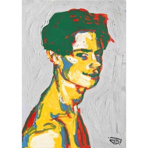 Dipinto originale unico con pastelli a olio e dipinto a olio dipinto a mano incorniciato | ritratto uomo | artista in Francia