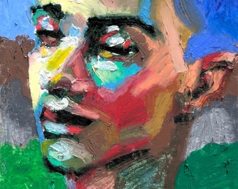 Unique original painting with oil pastels | framed man portrait