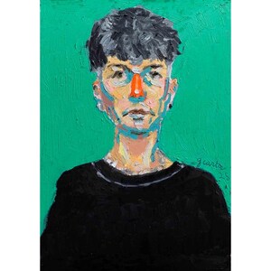 Unique original oil pastel painting | on framed paper | Fauvist impressionist self-portrait | French artist