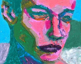 Unique original painting with oil pastels | framed man portrait