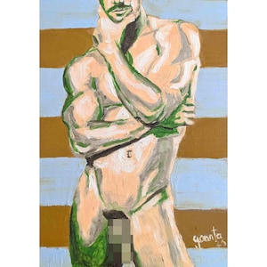 Dipinto ad olio originale unico dipinto a mano | Ritratto di un uomo muscoloso nudo | Arte espressionista fauvista