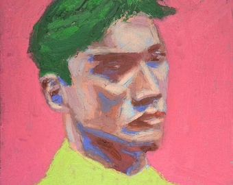 Ölpastellgemälde „Sergei hoffte, dass jemand seine neue Haarfarbe bemerken würde“ gerahmt | Mannporträt