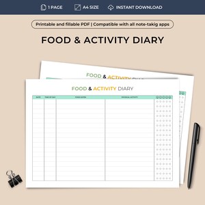 Food & Activity Tracker: Printable Wellness Log (PDF Editable)