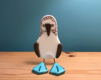 Blue-footed booby in fused glass - Small,  11cm high