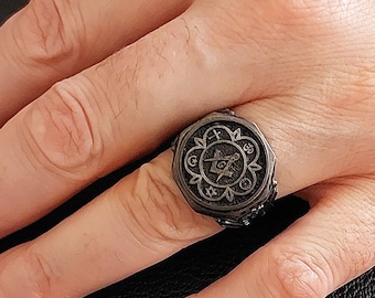 Customized Masonic Ring, Gold Plated Masonic Ring, Freemason Jewelry Brutal Mortality Ring, Handmade Masonic Ring