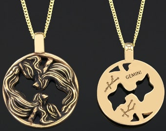 Zodiac Necklace, Gemini Necklace, Gemini Zodiac Pendant, Zodiac Jewelry, Astrology Locket, Gemini Charm Necklace Zodiac Gift