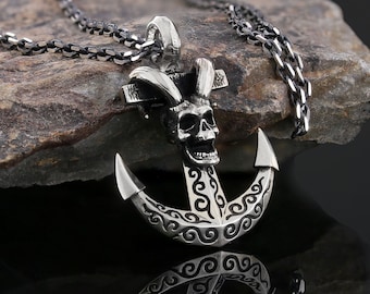 Skull & Anchor Necklace, Anchor Necklace, Pirates Pendant, Necklaces for Sailors, Gothic Pirate Jewelry for Men, Gift for Him