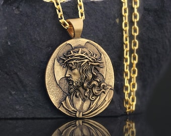 Jesus Medallion Necklace, Messiah Necklace, Christ Necklace, Silver Religious Pendant, Gold Plated Jesus Jewelry, Handmade Christian Pendant