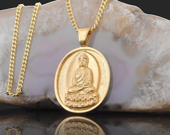 Oval Minimalist Buddha Necklace, Yoga Necklace, Meditation Necklace, Buddha Pendant, Vermeil Buddha Pendant, Religious Necklace