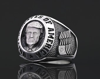 Donald Trump Face Ring with American Flag, Fight Ring, MAGA Ring, MAGA Jewelry, Patriotic Trump 2024 Jewelry, Political Ring, Trump Fan Gift
