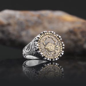 Cancer Horoscope Ring With Motifs, Cancer Zodiac Ring, Symbol Ring, Astrology Ring for Women, Cancer Star Sing Ring, Horoscope Ring for Men